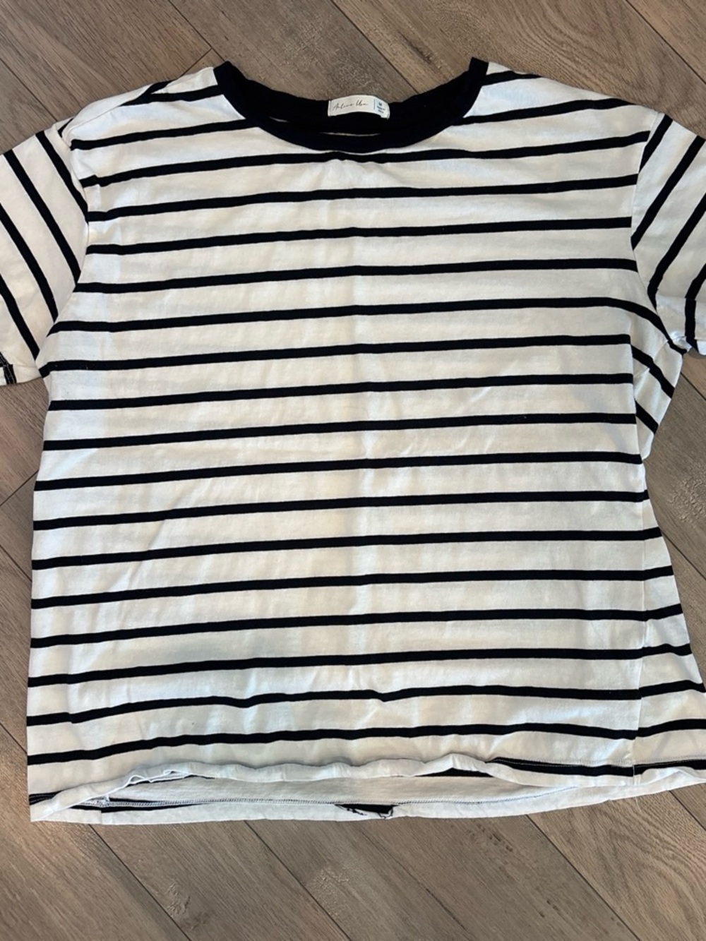 Active USA Black and White Striped Short Sleeve Tee